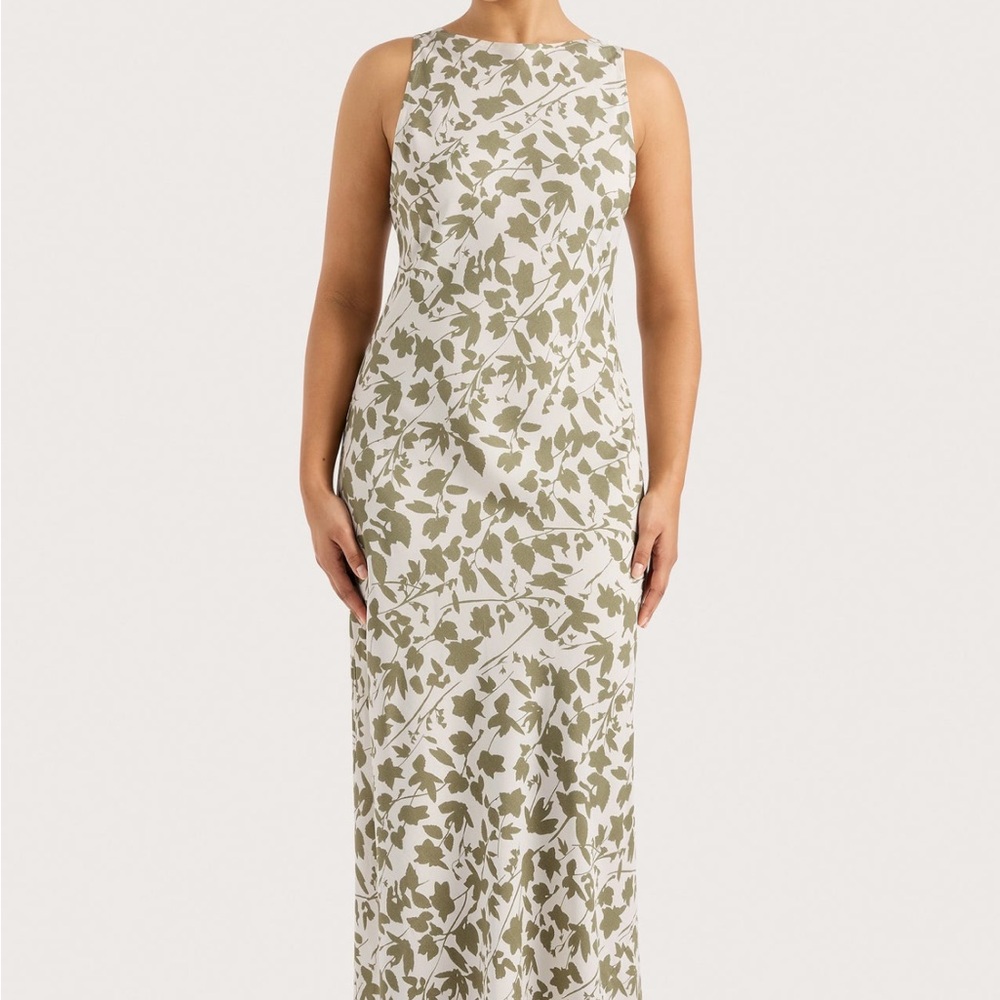Sage Leaf Print Maxi Dress